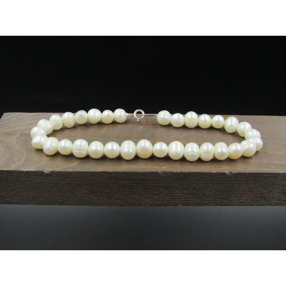 8" Sterling Silver Simple Genuine White Pearl Bracelet Vintage Elegant Beautiful